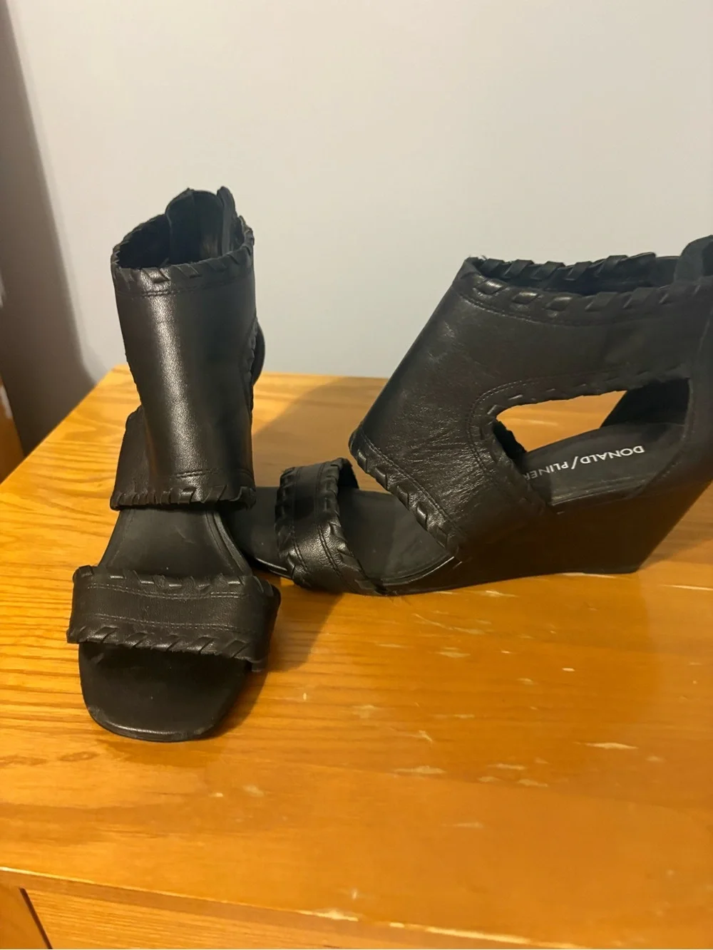 Donald J. Pliner Black Braided Leather Open-Toe Heels